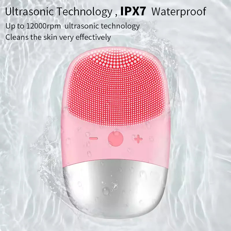 Square Electric Facial Cleansing Brush Silicone Rechargeable Introducer Beauty Device Ultrasonic Face Cleaning Massage Tool